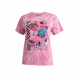 NWT Women’s Teens Barbie Short Sleeve Tee Short Top Tie Dye Pink Dream Car - 1XL